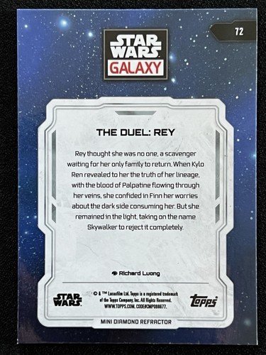 2024 Topps Chrome Star Wars Galaxy The Duel: Rey #72 Mini Diamond Refractor - Picture 2 of 2