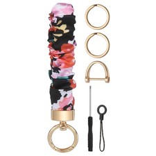 Keychain Wristlet, Cute Scrunchie Wrist Lanyard with D Ring, Lotus