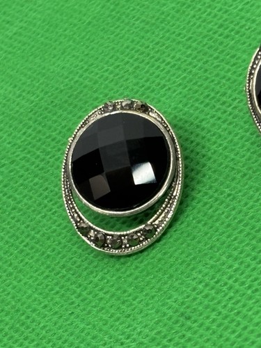 Orecchini pendenti vintage in argento sterling 925 marcasite e onice nera. SPLENDIDO - Foto 3 di 8