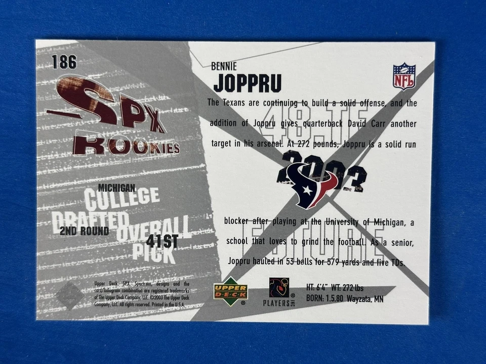 2003 SPx #186 Bennie Joppru Houston Texans #/1500 - Image 2 of 2