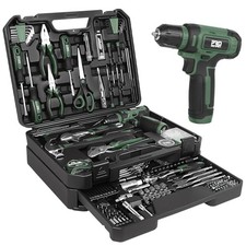 Tool Set with 8V Cordless Drill, 369-Piece Home Tool Kit with Drill Green