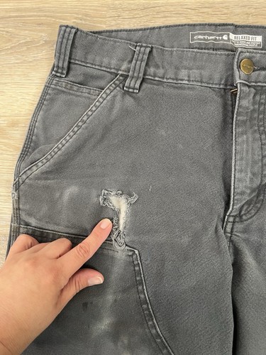 Carhartt Pants Men 31x31 Gray Double Knee Rugged Flex Thrashed Distressed - Picture 5 of 18