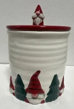Gnome 8” Canister Christmas Candy Jar "Peppermint & Pine" Ribbed Decor Jar