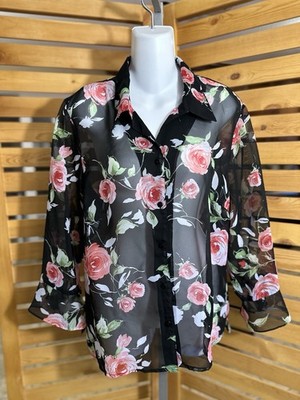 Sheer Floral Elegant Career Blouse Size Large By Notations