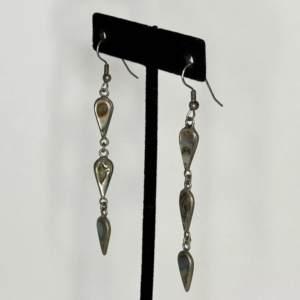 Pendientes de alpaca vintage con abulón marquesa colgante gota plata de ley probados Foto 2 de 4