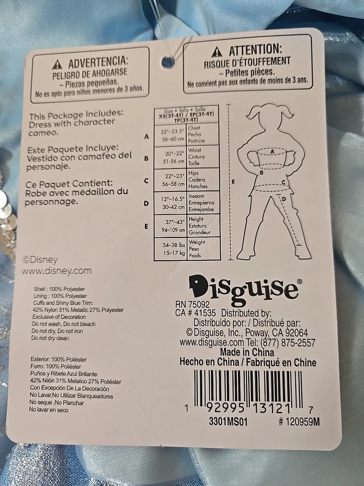 NUEVO CON ETIQUETAS DISFRAZ HALLOWEEN PRINCESA CENICIENTA DISNEY TALLA XS 3T-4T ENVÍO GRATUITO Foto 2 de 2