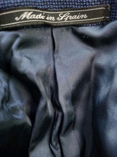 48C 38S VERSACE V2 blue Black Hopsack Loose-weave Wool Check Jacket Blazer Coat - Picture 7 of 9