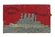 AMERICAN NAVY ANTIQUE VINTAGE METAL TOBACCO TAG WITH TABS PROMO AD ON BACKSIDE