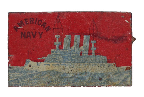 AMERICAN NAVY ANTIQUE VINTAGE METAL TOBACCO TAG WITH TABS PROMO AD ON BACKSIDE