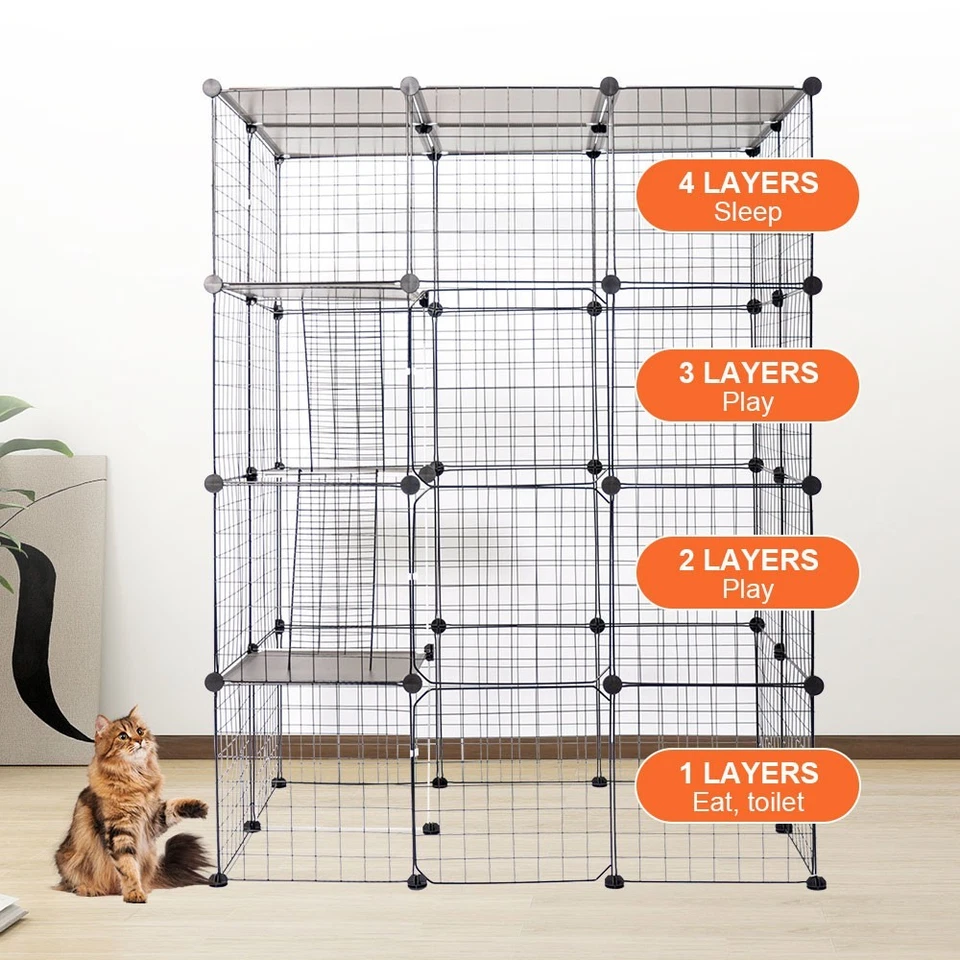 Large Cat Enclosure 4 Tier Metal Playpen DIY Kennel Cat Cage w/Ramps and 5 Doors - image 4 of 4