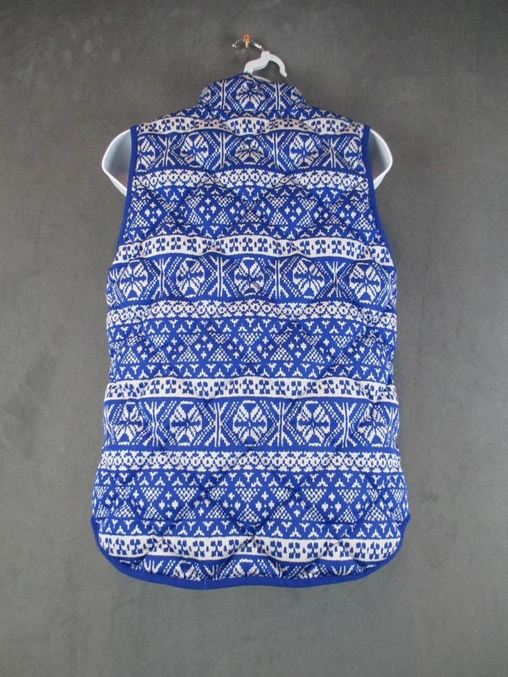 J Crew Vest Womens XS Blue White Excursion Down Quilted Puffer Nordic Print - Image 3 of 4
