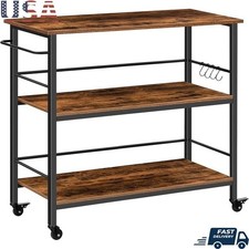 Kitchen Island Cart Utility Table Rolling Storage Adjustable Feet Easy Clean New