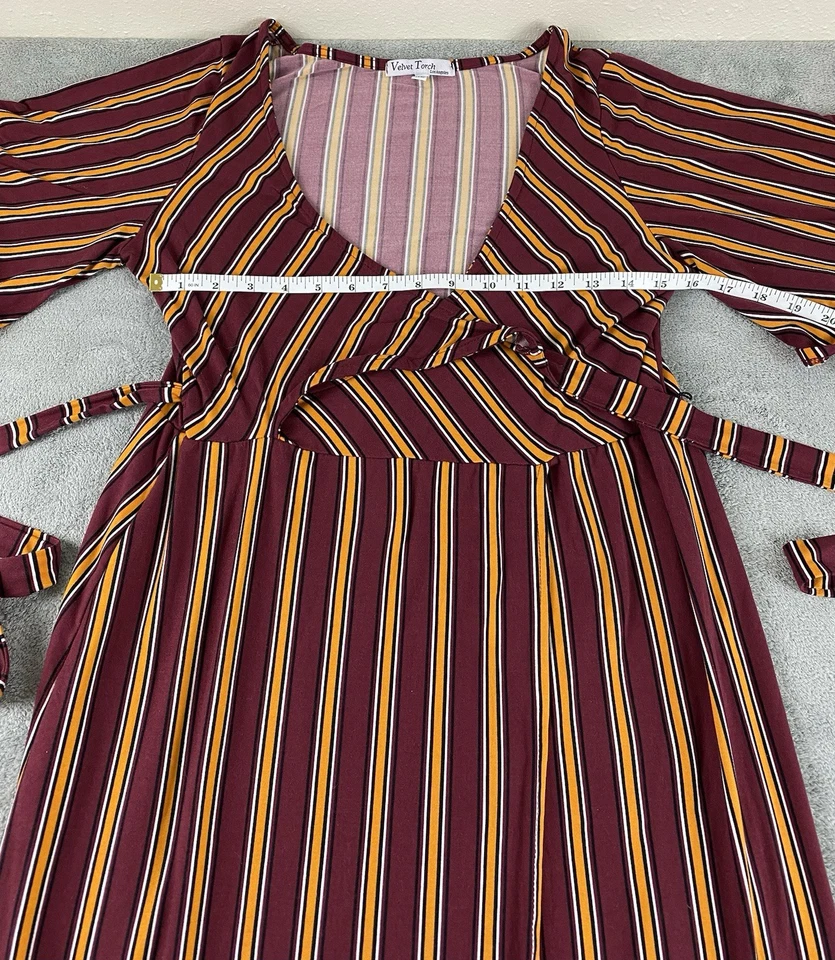 Vestido envolvente Velvet Torch LA para mujer XL MIDI borgoña multicolor elástico C28 Foto 4 de 4