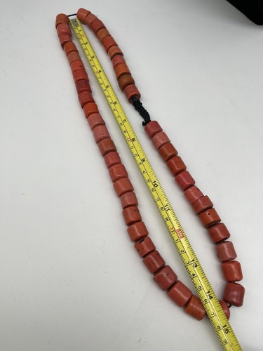 Coral Natural Chunky Necklace Salmon Red Undyed Barrel Boho 29" Heavy 321g Vtg - Picture 14 of 16