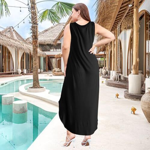 Womens 2024 Plus Size Sleeveless Tank Dress Casual Loose Sundress Split Summe... - Picture 3 of 6