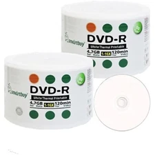Smartbuy 4.7gb/120min 16x DVD-R White Thermal Hub Printable Blank 100ct