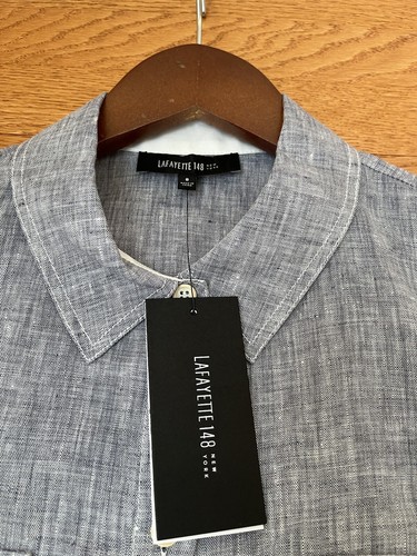Lafayette 148 NY 100% Linen Rolled Tab Sleeve 8 breast side pockets NEW $248 NWT - Picture 6 of 7