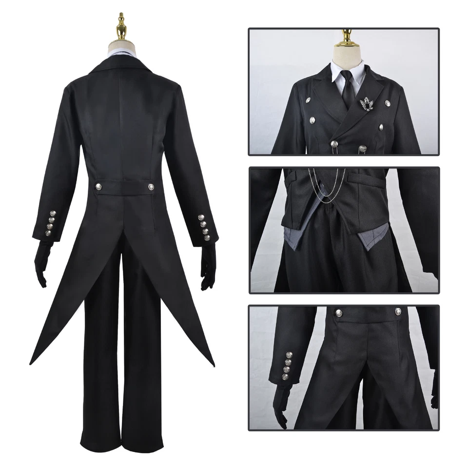 Anime Black Butler Kuroshitsuji Sebastian Michaelis Tuxedo Cosplay Costume Suit - Image 2 of 4