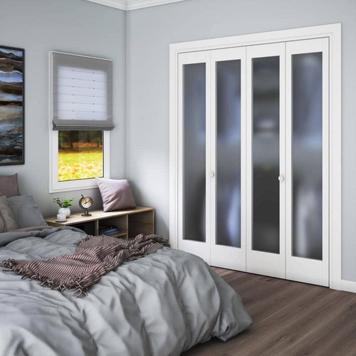 eightdoors Doors + Windows 79" H x 30" W White Glass Solid Wood Bi Fold Door - Picture 4 of 7