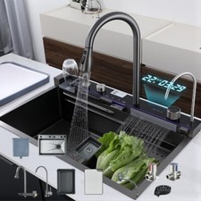 Waterfall Kitchen Sink Set Stainless Steel Nano Home Sink with Pull-Out Faucet