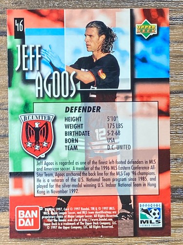 Upper Deck Bandai MLS Gold Card 1997 #46 Jeff Agoos D.C. United - Picture 2 of 2