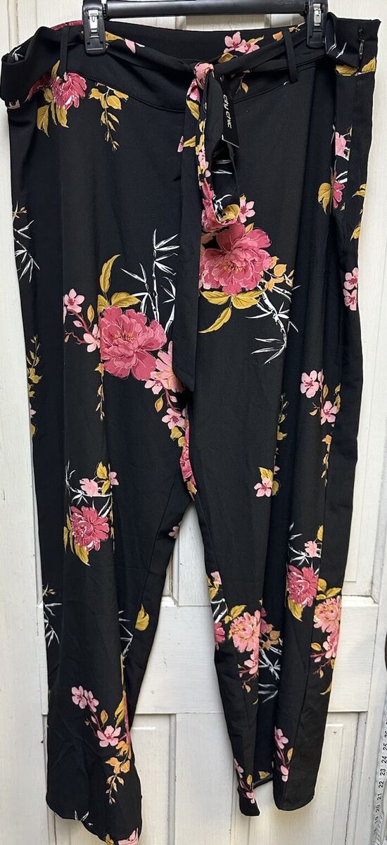 NWT City Chic Black Floral Casual Dress Pants Belted Relaxed NWT City Chic Black Floral Casual Dress Pants Belted Relaxed
