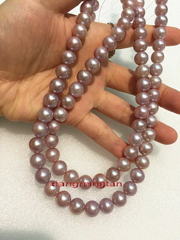 AAAAA 35"9-10mm LONG NATURAL south sea PINK purples lavender pearl necklace 14K - Image 4 of 4