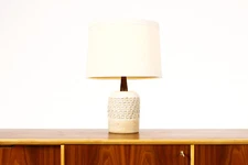 Ceramic Stoneware Studio Pottery Table Lamp - Square Dot — White Glaze — L34