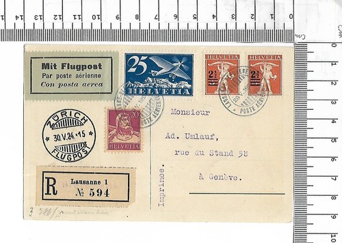 1924 Helvetia R-Zettel Lausanne 1 Überdruck Blecherette Postkarte Geneve ; 61996 - Picture 1 of 2