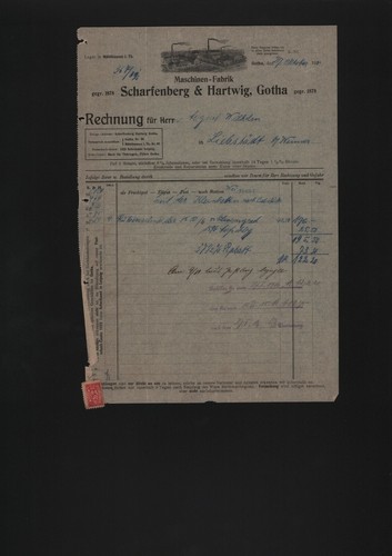 GOTHA, Rechnung 1915, Scharfenberg & Hartwig Maschinen-Fabrik Rübenschneider - 第 1/1 張圖片