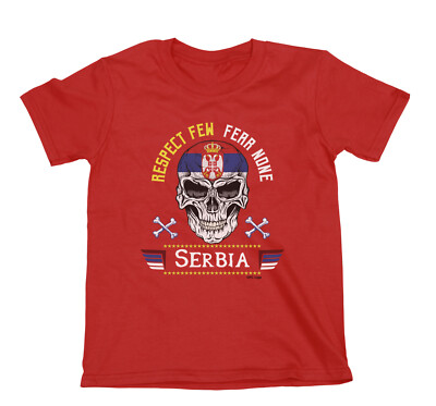 SERBIA Football T-Shirt  Respect Few Skull Mens Kids World Cup 2026 Kit