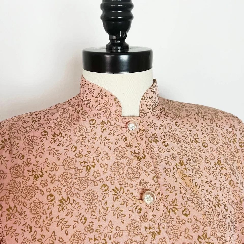 Mrs America Of California 40s Vintage Pink Gold Rayon Maternity Blouse Top L - Image 2 of 4