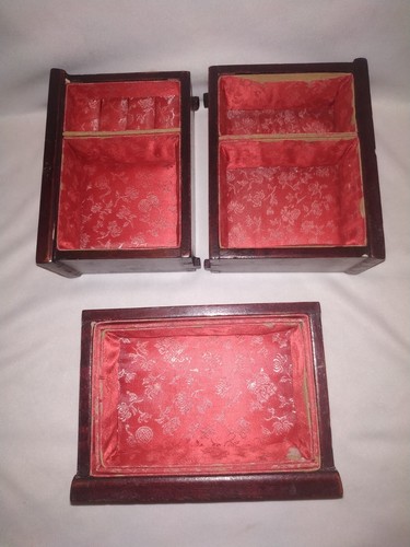 VINTAGE ART DECO HAND CRAFTED WOOD AND MOTHER OF PEARL CUPBOARD JEWELRY BOX KIDS - Picture 4 of 12