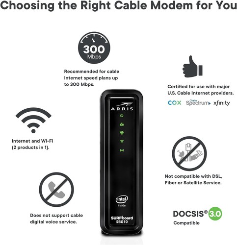 ARRIS SBG10 SURFboard AC1600 Dual-Band Cable Modem Router - Black - NEW™ - Picture 5 of 9