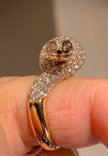 1.70Ct Round Cut Real Moissanite Snake Women's Wedding Ring 14K Rose Gold Plated - Picture 2 of 7
