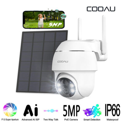 COOAU 5MP HD Kabellose WLAN Überwachungskamera Aussen 360° PTZ Solar/Akku Kamera