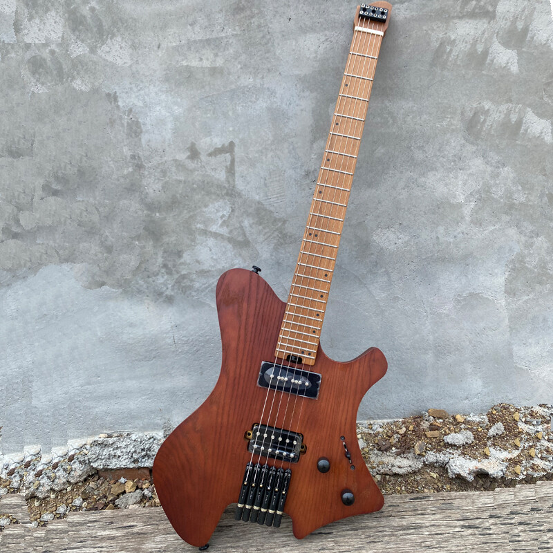 Acepro Upgraded Headless Electric Guitar Satin Brown Color P90+