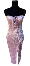 Charlotte Russe Velvet Dress XS S Pink Bodycon Lace Up Strapless Midi Excellent