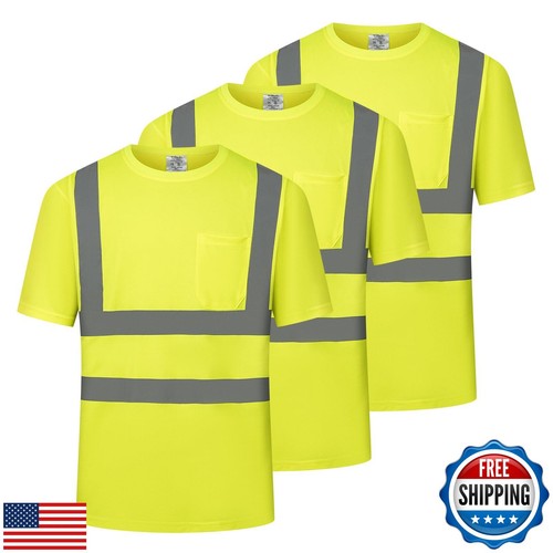 wefeyuv 3PCS-High Visibility Shirts Quick Dry Safety T Shirts with 4 Reflecti