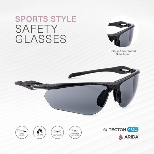 RILEY Cypher Eye Protection Safety Glasses for Work Cycling Running Hiking Grey - Picture 3 of 9