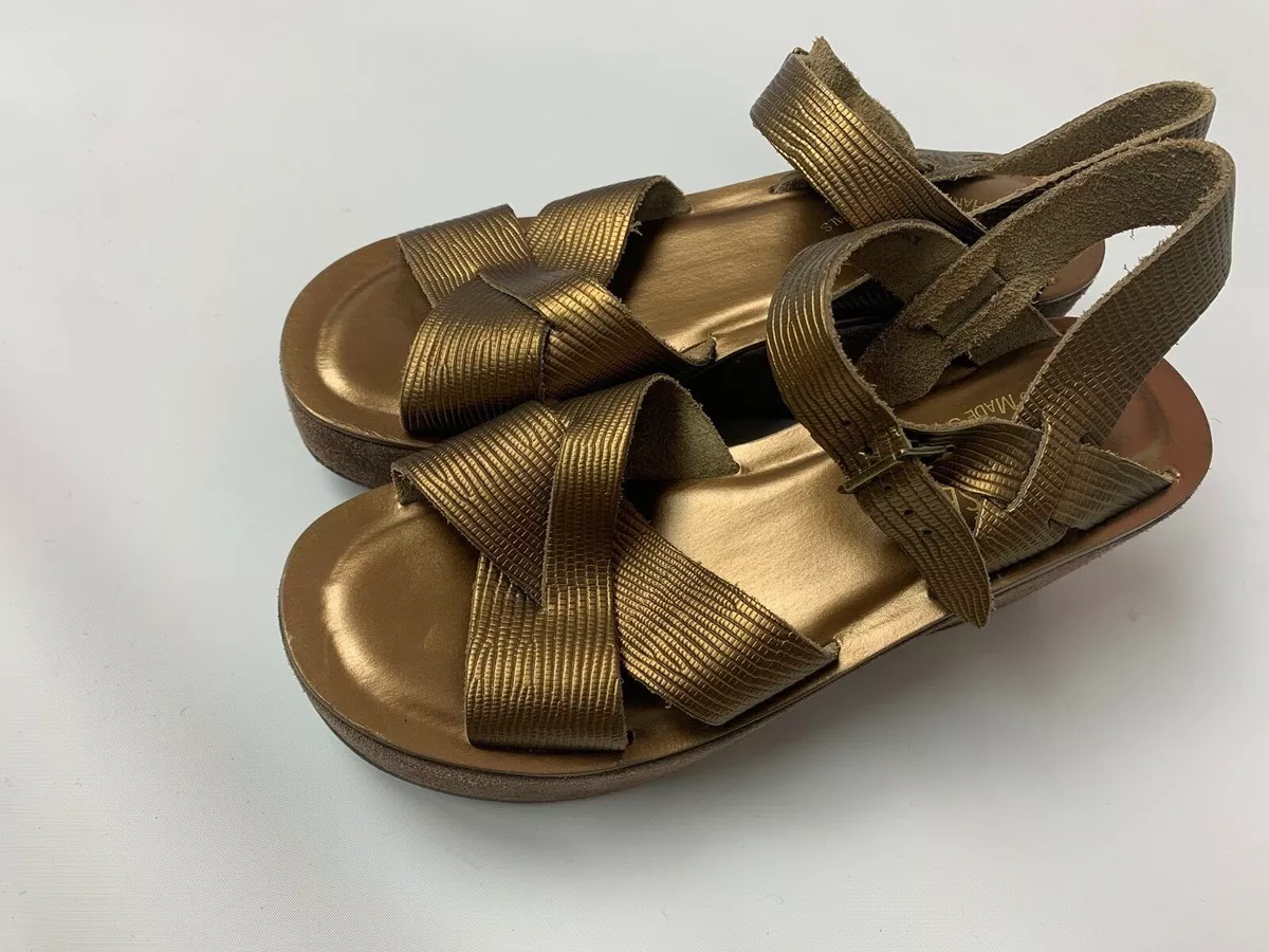 Preference Footpad Den aktuelle Kork Ease Bronze Metallic Brown Leather Platform Sandals Shoes 7 Excellent  | eBay