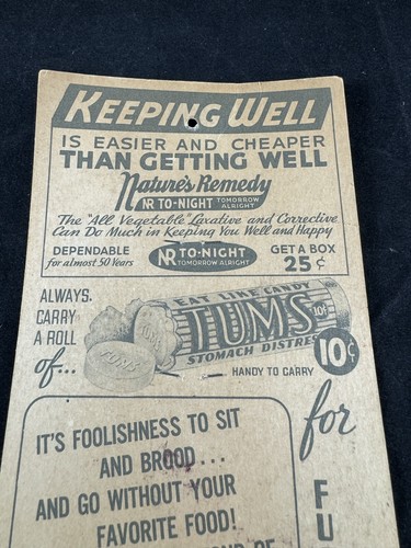 1937 Tums Natures Remedy Termómetro Calendario Folleto y Sobre Doble Cara - Imagen 8 de 14