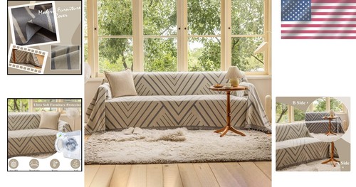 Boho Herringbone Chenille Couch Cover – Stylish Protector for Loveseats & Sofas - Picture 2 of 11