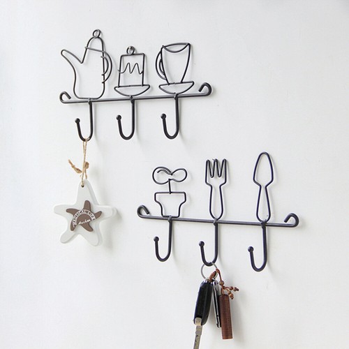 2pcs Creative Wrought Iron Decorative Hooks Pastoral Style Home Door Coat Key - Picture 10 of 12
