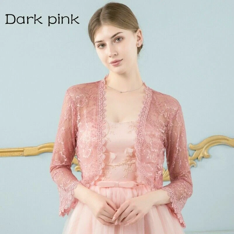 pink bolero jackets for dresses Favipt Womens Sparkly Crop Jackets Open Front Thin Blazer Fashion Bolero Shrugs Mesh Glitter Cardigan for Evening Dress Hot Pink,S, Women's, Size: