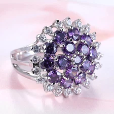Shine Mystical Round Cut Natural Amethyst White Fire Topaz Silver Ring Size 6-10