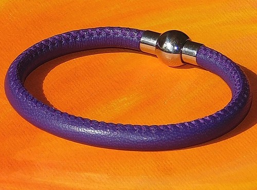Ladies 5mm Purple nappa leather & stainless steel bracelet by Lyme Bay Art - Picture 3 of 3