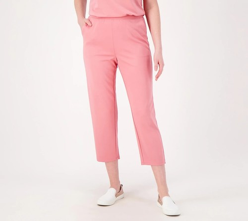 Denim & Co. Double Knit Jersey Regular Straight Leg Crop Pant 1X Rose NEU/VERSIEGELT