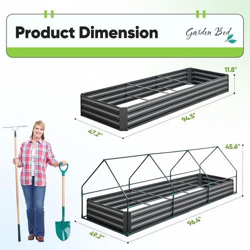 Rust Resistant 8X4X1 Ft Metal Planter Box with Greenhouse Cover for Vegetables - Picture 9 of 9