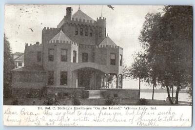 1906 Dr. Sol C. Dicky's  Residence On The Island Winona Lake Indiana IN Postcard